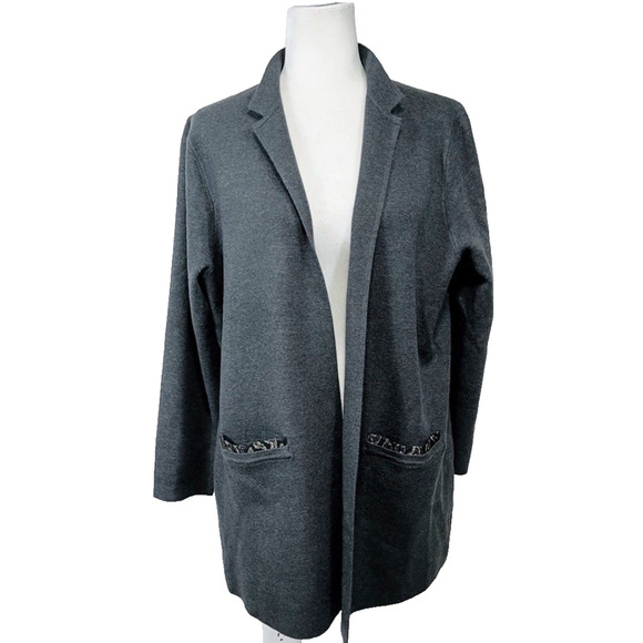Chicos Cardigan Womens Size 3 US XL Gray Mixed Media Open Front Sweater Pockets - Picture 3 of 10